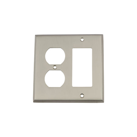 Nostalgic Warehouse 719996: New York Single Rocker/Single Duplex Combination Switchplate - Satin Nickel