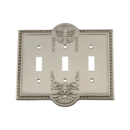 Nostalgic Warehouse 720000: Meadows Triple Toggle Switchplate - Satin Nickel