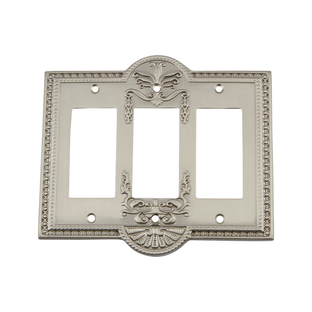Nostalgic Warehouse 720003: Meadows Triple Rocker Switchplate - Satin Nickel