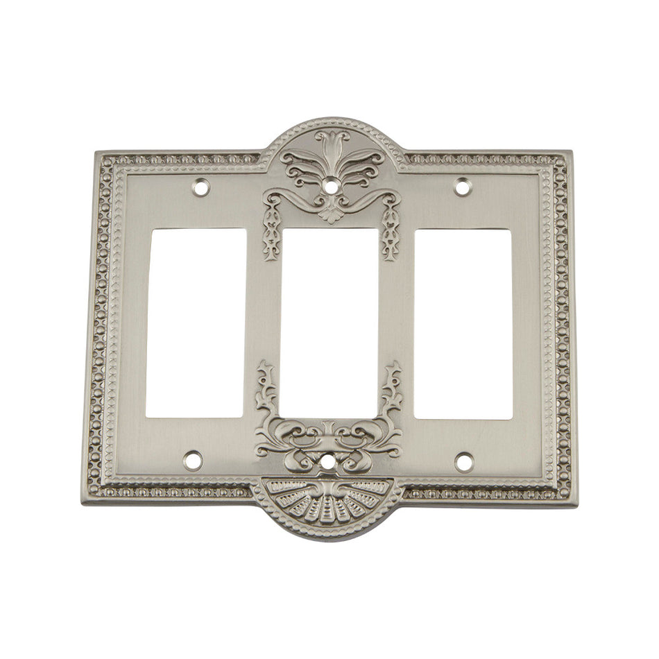 Nostalgic Warehouse 720003: Meadows Triple Rocker Switchplate - Satin Nickel