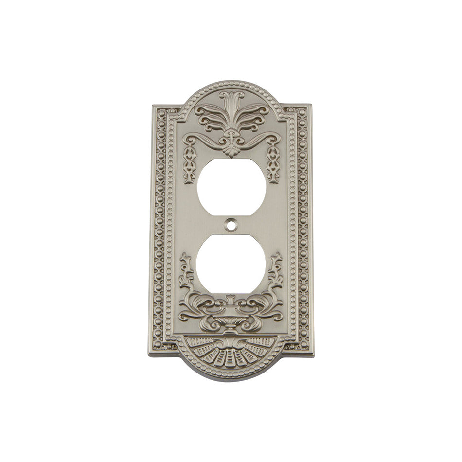 Nostalgic Warehouse 720004: Meadows Single Duplex Switchplate - Satin Nickel
