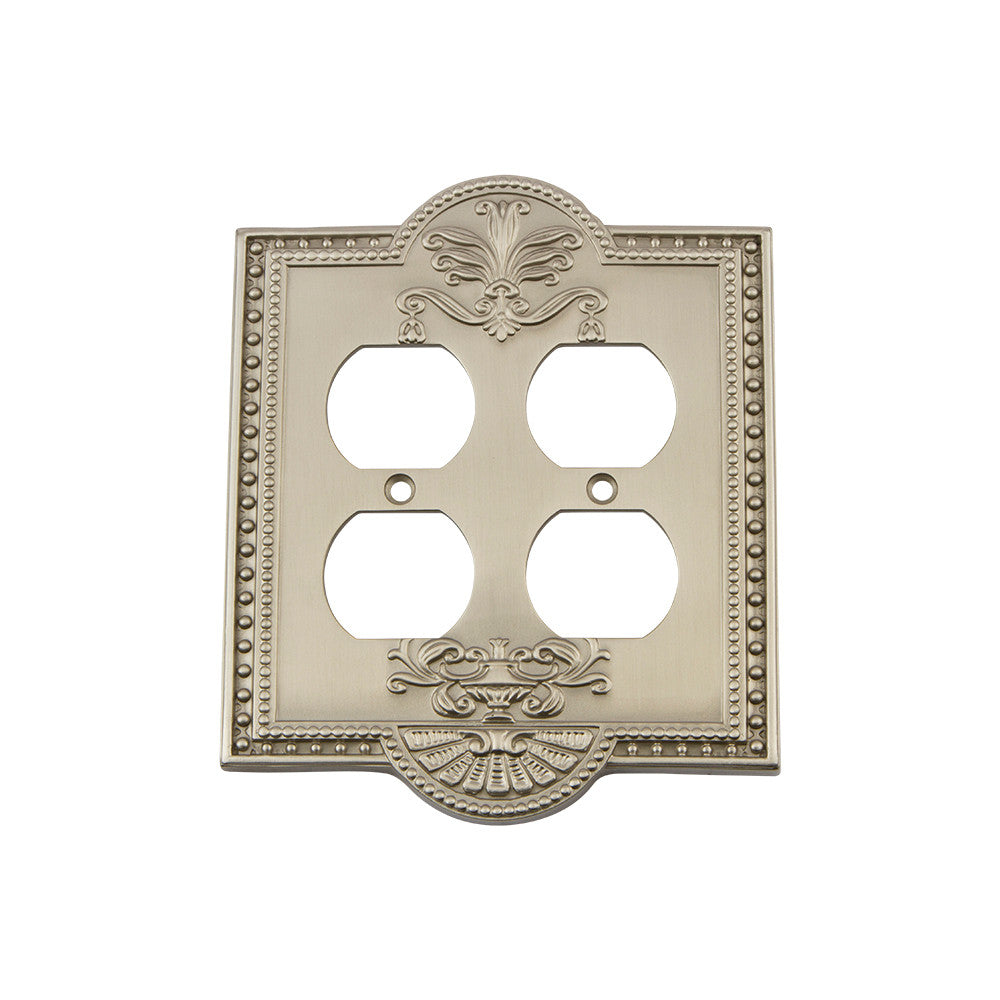Nostalgic Warehouse 720005: Meadows Double Duplex Switchplate - Satin Nickel