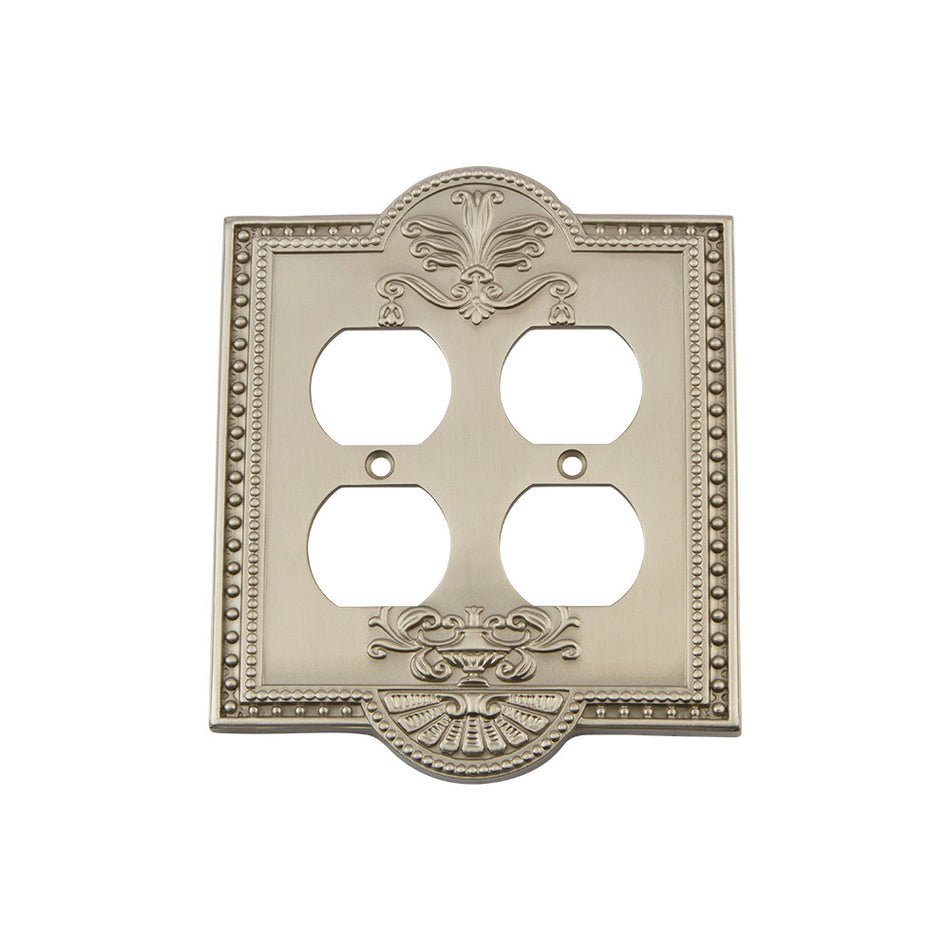 Nostalgic Warehouse 720005: Meadows Double Duplex Switchplate - Satin Nickel