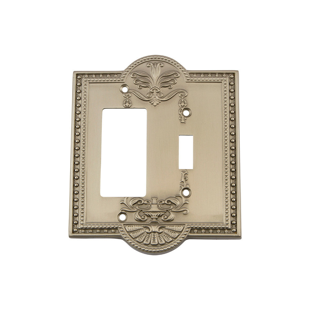 Nostalgic Warehouse 720006: Meadows Single Toggle/Single Rocker Combination Switchplate - Satin Nickel