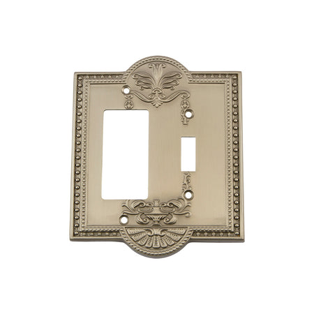 Nostalgic Warehouse 720006: Meadows Single Toggle/Single Rocker Combination Switchplate - Satin Nickel