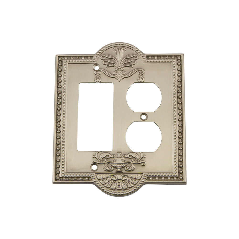 Nostalgic Warehouse 720008: Meadows Single Rocker/Single Duplex Combination Switchplate - Satin Nickel