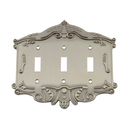 Nostalgic Warehouse 720012: Victorian Triple Toggle Switchplate - Satin Nickel