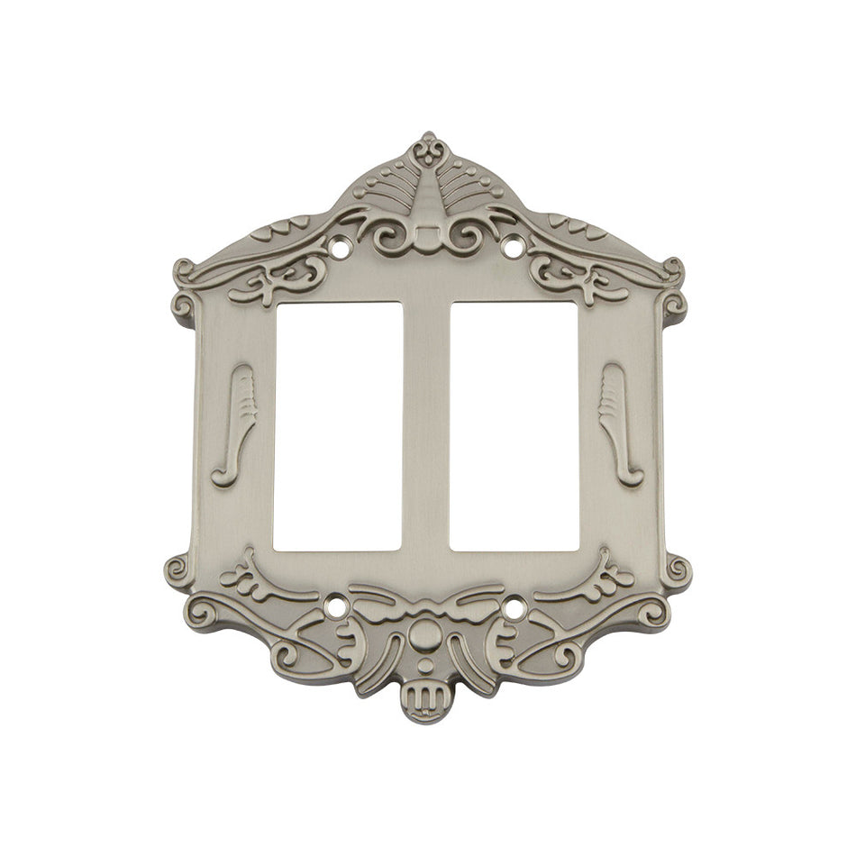 Nostalgic Warehouse 720014: Victorian Double Rocker Switchplate - Satin Nickel