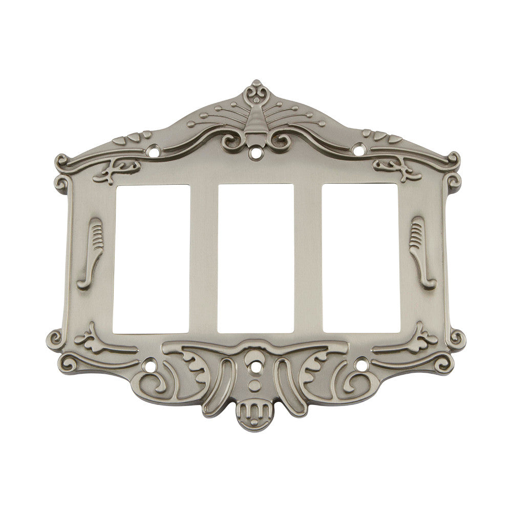 Nostalgic Warehouse 720015: Victorian Triple Rocker Switchplate - Satin Nickel