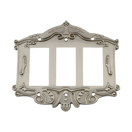 Nostalgic Warehouse 720015: Victorian Triple Rocker Switchplate - Satin Nickel