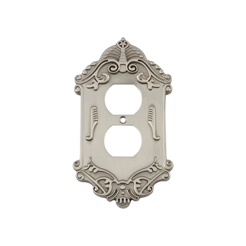 Nostalgic Warehouse 720016: Victorian Single Duplex Switchplate - Satin Nickel