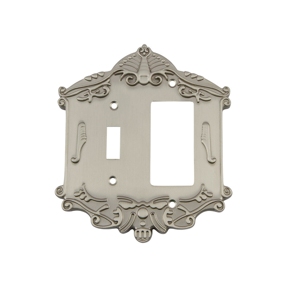 Nostalgic Warehouse 720018: Victorian Single Toggle/Single Rocker Combination Switchplate - Satin Nickel