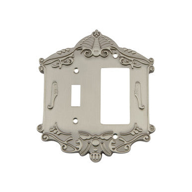 Nostalgic 720018: Victorian Single Toggle/Single Rocker Combination Switchplate - Satin Nickel