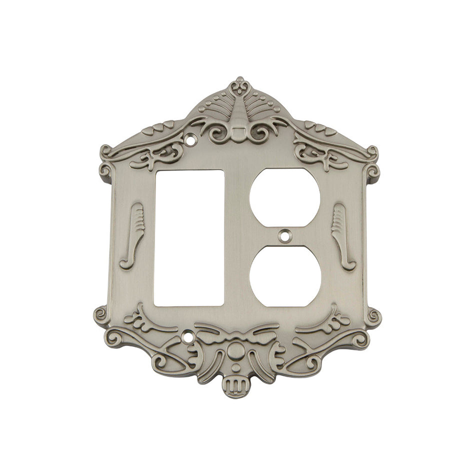 Nostalgic Warehouse 720020: Victorian Single Rocker/Single Duplex Combination Switchplate - Satin Nickel