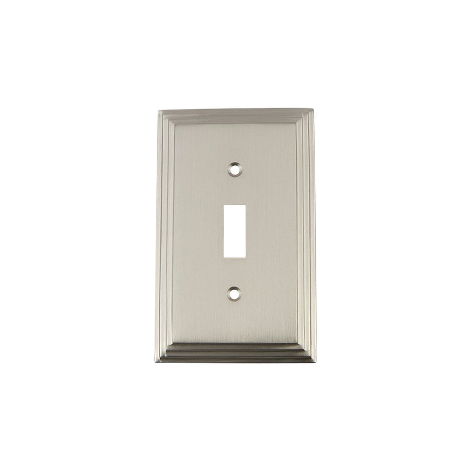 Nostalgic Warehouse 720022: Deco Single Toggle Switchplate - Satin Nickel