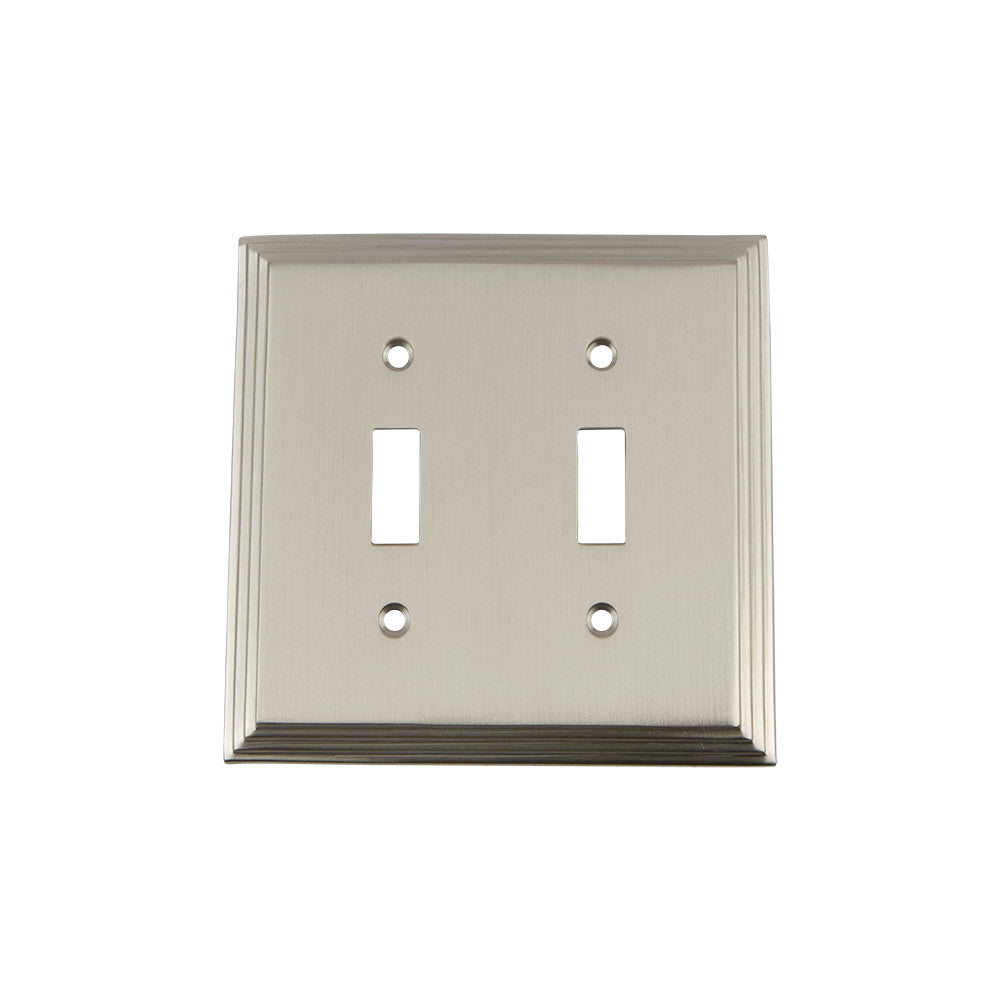 Nostalgic Warehouse 720023: Deco Double Toggle Switchplate - Satin Nickel