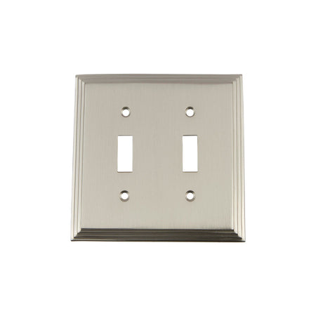 Nostalgic Warehouse 720023: Deco Double Toggle Switchplate - Satin Nickel