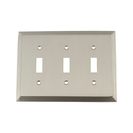 Nostalgic Warehouse 720024: Deco Triple Toggle Switchplate - Satin Nickel
