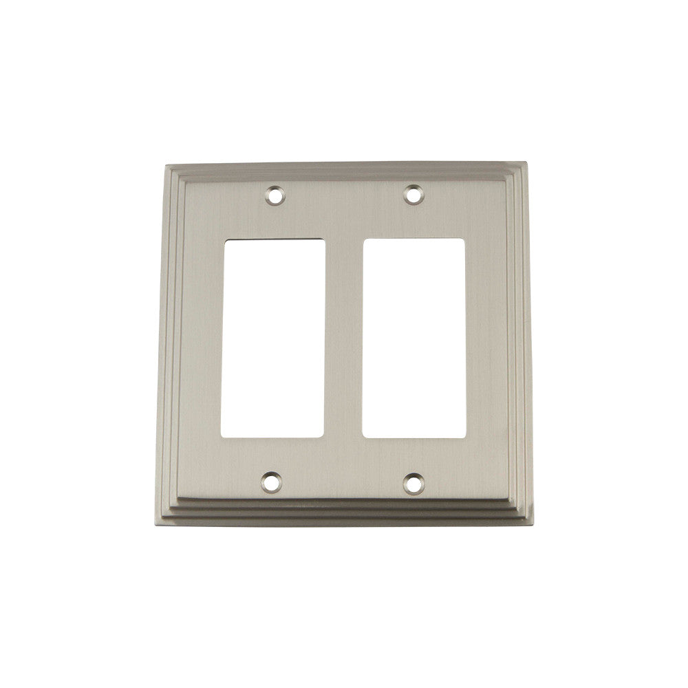 Nostalgic Warehouse 720026: Deco Double Rocker Switchplate - Satin Nickel