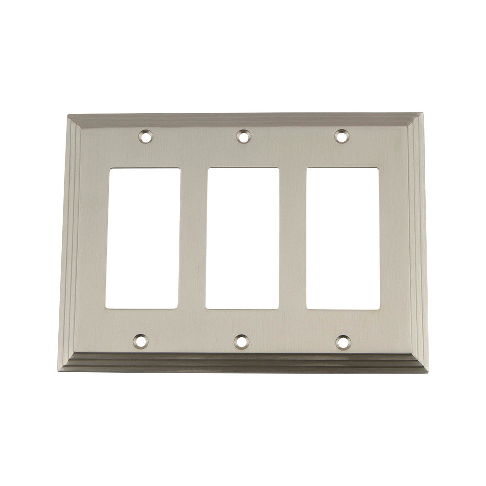 Nostalgic Warehouse 720027: Deco Triple Rocker Switchplate - Satin Nickel
