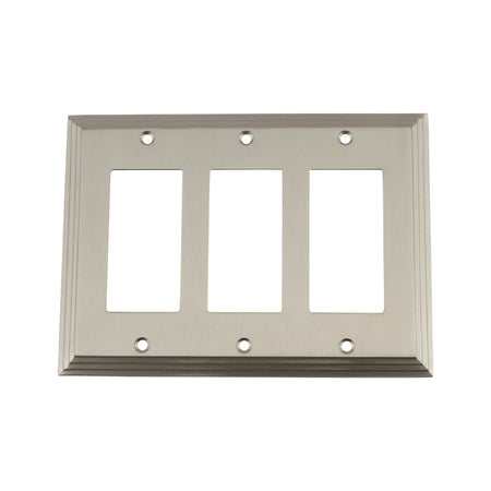 Nostalgic Warehouse 720027: Deco Triple Rocker Switchplate - Satin Nickel