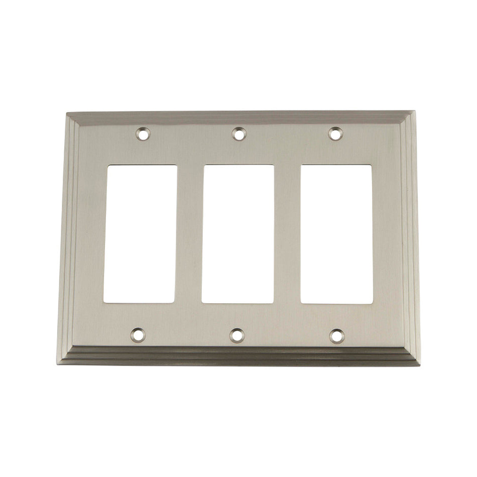Nostalgic Warehouse 720027: Deco Triple Rocker Switchplate - Satin Nickel