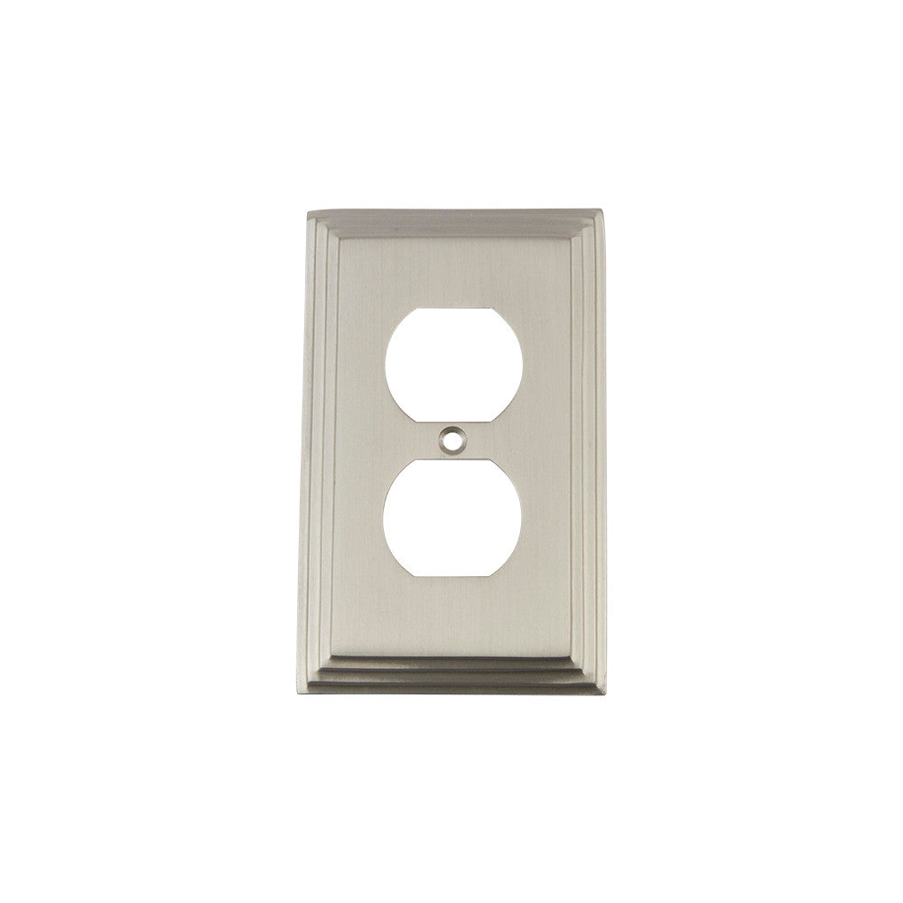 Nostalgic Warehouse 720028: Deco Single Duplex Switchplate - Satin Nickel