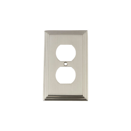 Nostalgic Warehouse 720028: Deco Single Duplex Switchplate - Satin Nickel