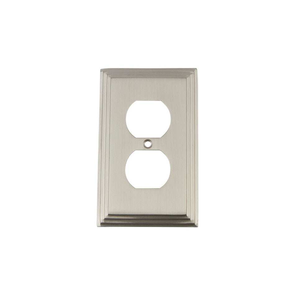 Nostalgic Warehouse 720028: Deco Single Duplex Switchplate - Satin Nickel