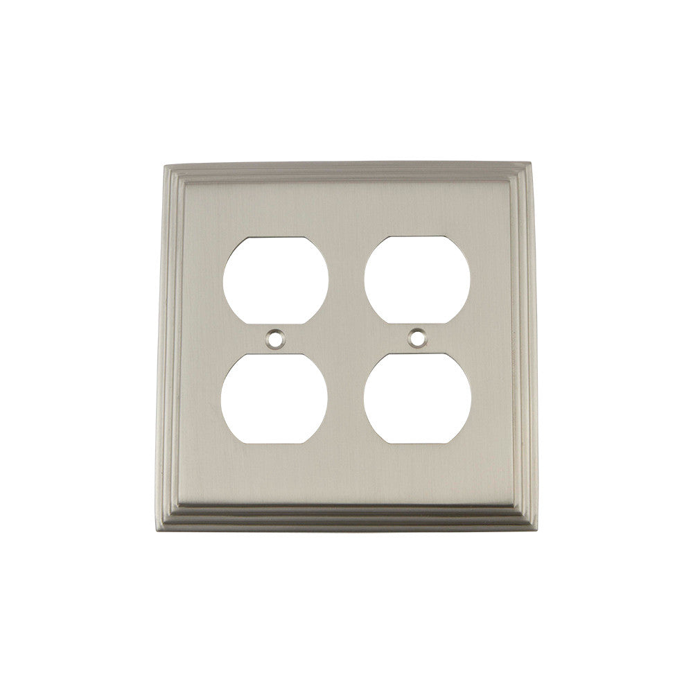 Nostalgic Warehouse 720029: Deco Double Duplex Switchplate - Satin Nickel