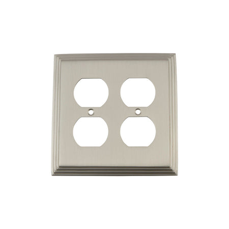 Nostalgic Warehouse 720029: Deco Double Duplex Switchplate - Satin Nickel