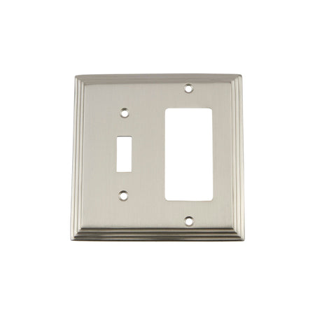 Nostalgic Warehouse 720030: Deco Single Toggle/Single Rocker Combination Switchplate - Satin Nickel