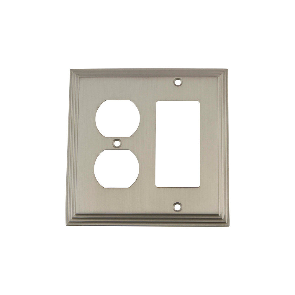 Nostalgic Warehouse 720032: Deco Single Rocker/Single Duplex Combination Switchplate - Satin Nickel