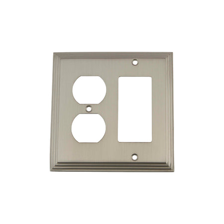 Nostalgic Warehouse 720032: Deco Single Rocker/Single Duplex Combination Switchplate - Satin Nickel