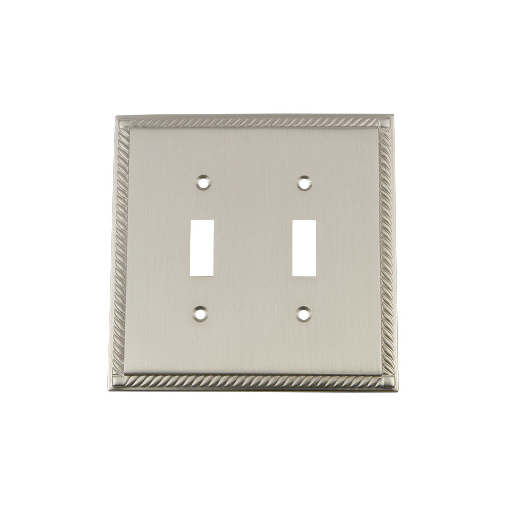 Nostalgic Warehouse 720035: Rope Double Toggle Switchplate - Satin Nickel