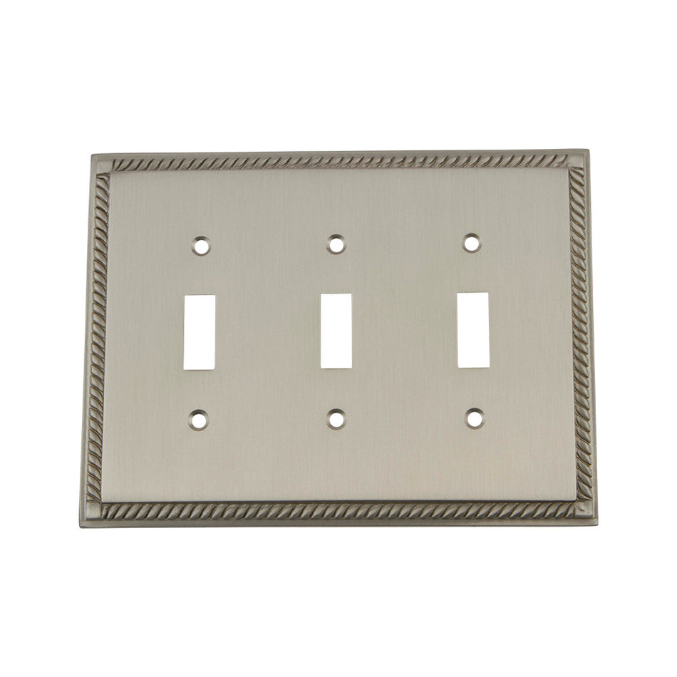 Nostalgic Warehouse 720036: Rope Triple Toggle Switchplate - Satin Nickel