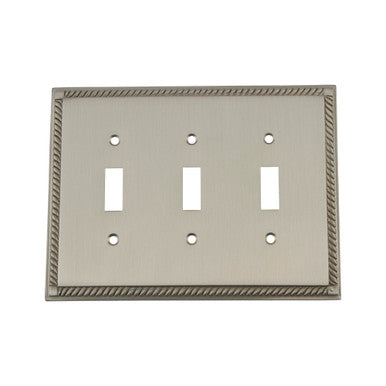 Nostalgic 720036: Rope Triple Toggle Switchplate - Satin Nickel