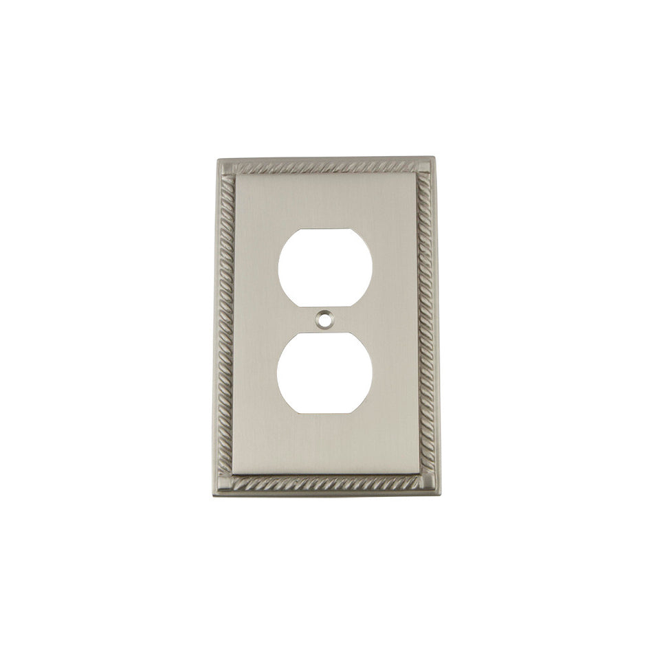 Nostalgic Warehouse 720040: Rope Single Duplex Switchplate - Satin Nickel