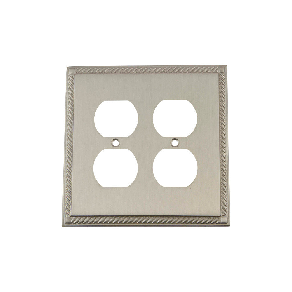 Nostalgic Warehouse 720041: Rope Double Duplex Switchplate - Satin Nickel