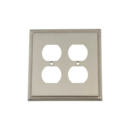 Nostalgic Warehouse 720041: Rope Double Duplex Switchplate - Satin Nickel