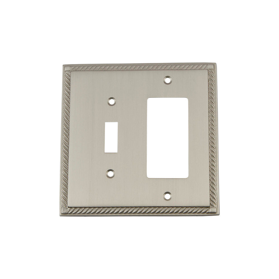 Nostalgic Warehouse 720042: Rope Single Toggle/Single Rocker Combination Switchplate - Satin Nickel