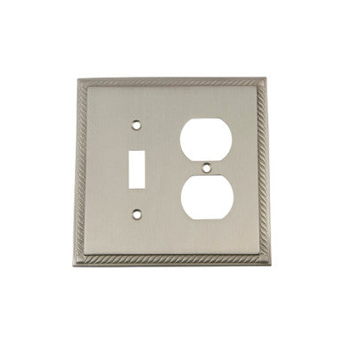 Nostalgic 720043: Rope Single Toggle/Single Duplex Combination Switchplate - Satin Nickel