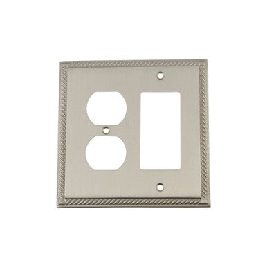 Nostalgic 720044: Rope Single Rocker/Single Duplex Combination Switchplate - Satin Nickel