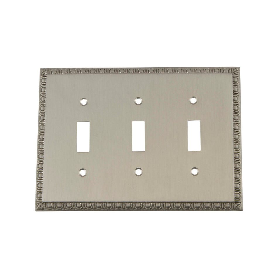 Nostalgic Warehouse 720048: Egg & Dart Triple Toggle Switchplate - Satin Nickel