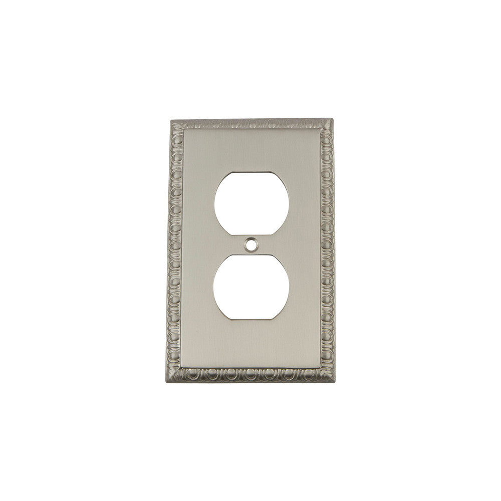 Nostalgic Warehouse 720052: Egg & Dart Single Duplex Switchplate - Satin Nickel