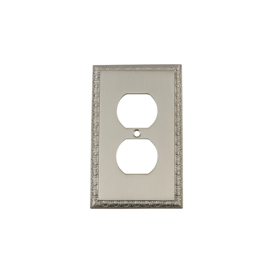 Nostalgic Warehouse 720052: Egg & Dart Single Duplex Switchplate - Satin Nickel
