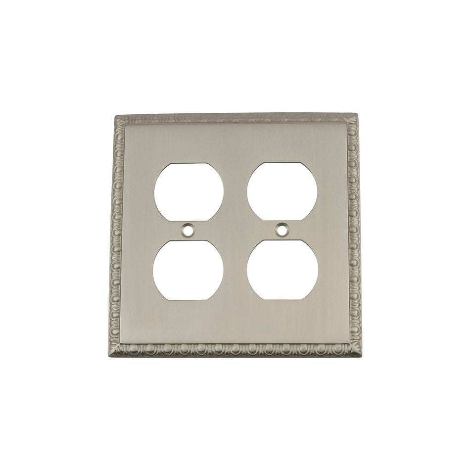 Nostalgic Warehouse 720053: Egg & Dart Double Duplex Switchplate - Satin Nickel