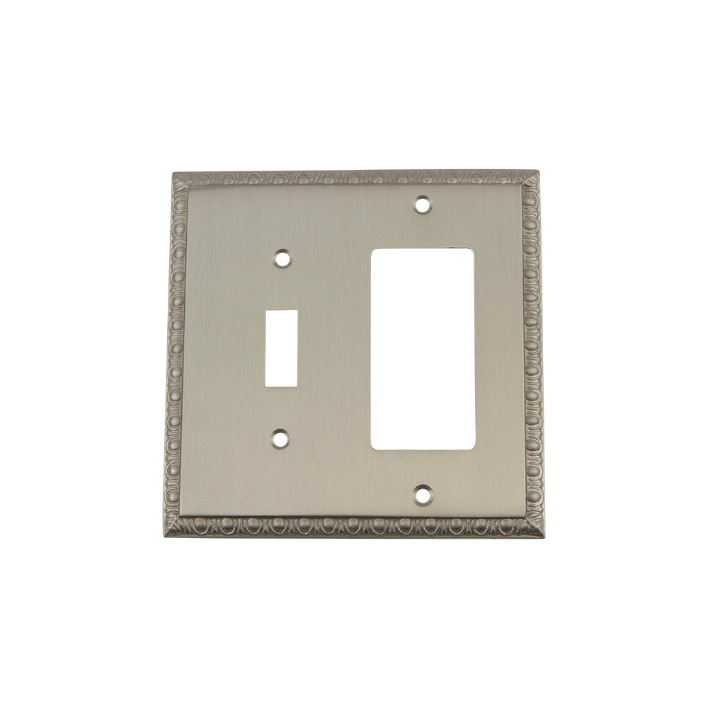 Nostalgic Warehouse 720054: Egg & Dart Single Toggle/Single Rocker Combination Switchplate - Satin Nickel