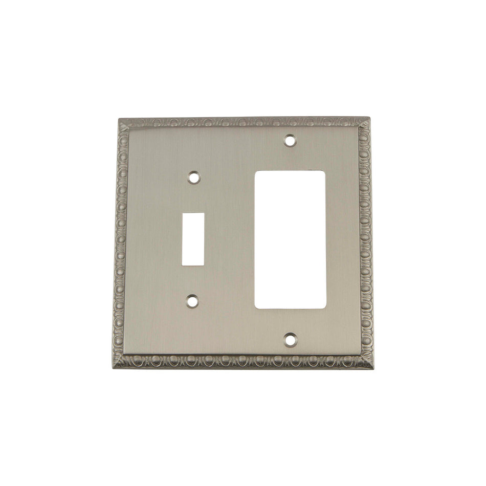 Nostalgic Warehouse 720054: Egg & Dart Single Toggle/Single Rocker Combination Switchplate - Satin Nickel