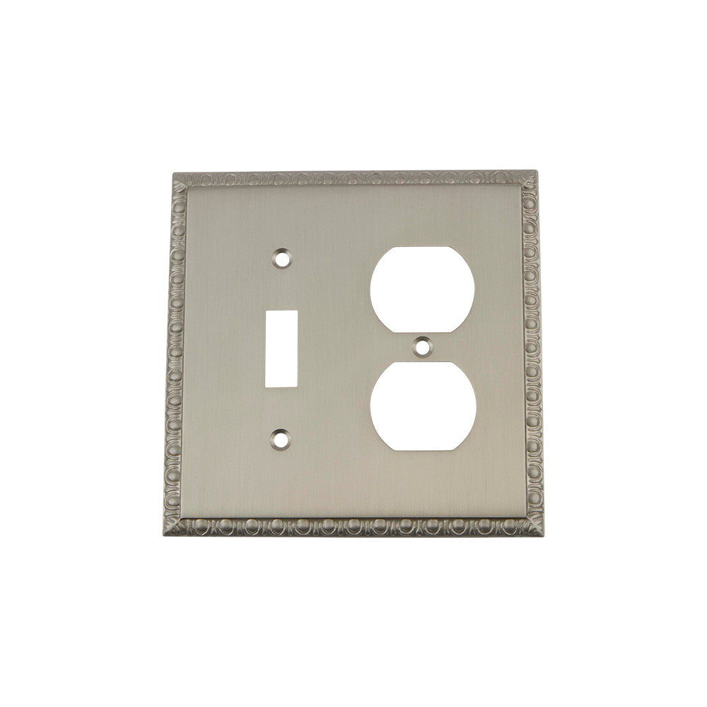 Nostalgic Warehouse 720055: Egg & Dart Single Toggle/Single Duplex Combination Switchplate - Satin Nickel